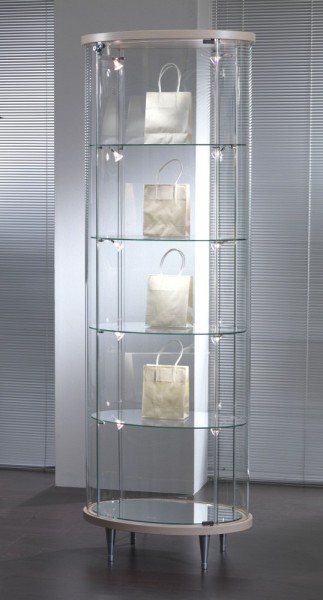 hohe ovale moderne Design Glasvitrine mit Schloss 64 x 44 cm freistehend - Art.-Nr. TL64-44-ob-eiche