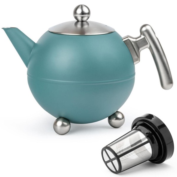Bredemeijer doppelwandige Teekanne 1,2 Liter Edelstahl türkis inkl. Teefilter-Aufsatz