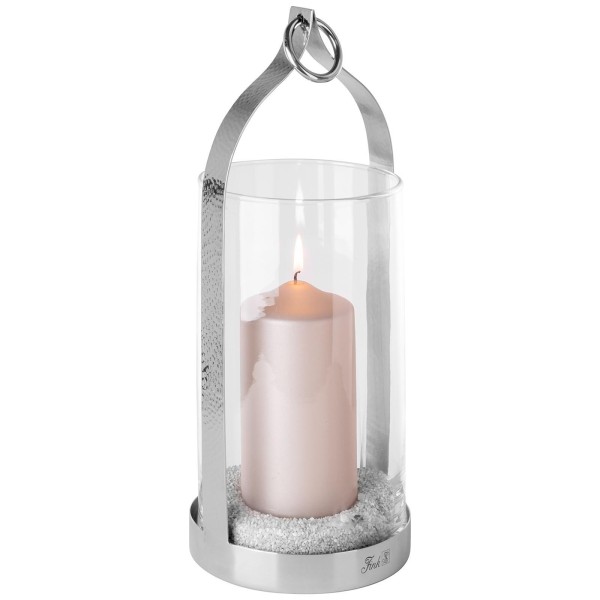 Fink Windlicht mit Glas 36 cm Edelstahl Stumpenkerzenhalter zum Stellen oder Aufhängen - Art.-Nr. 146316