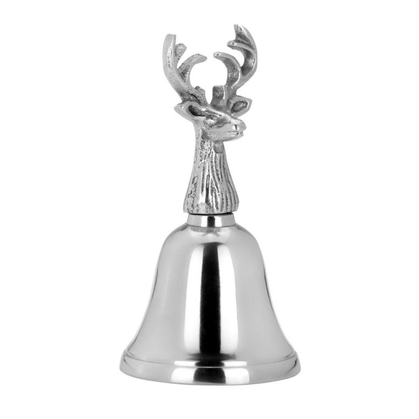 Tischglocke 12,5 x 6,5 cm mit Griff in Hirschkopf-Form Aluminium Deko Serviceglocke