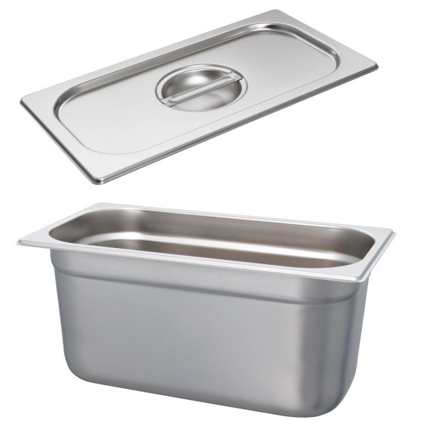 Schneider GN-Behälter 1/3 mit Deckel 15 cm tiefer Edelstahl Gastronorm Einsatz ohne Löffelmulde