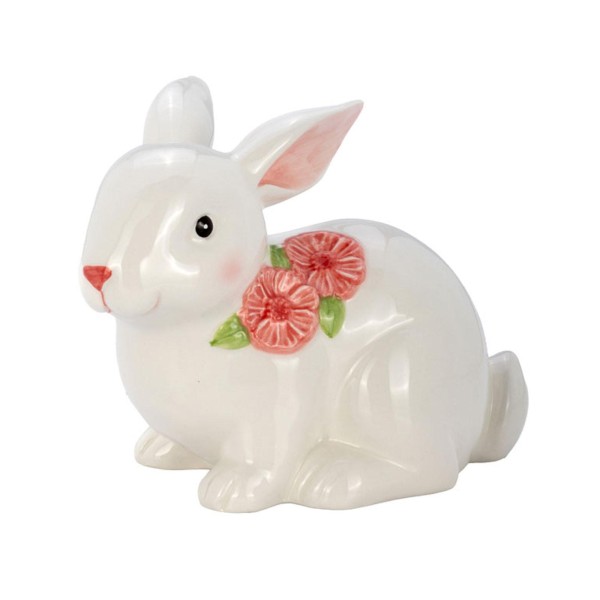 Deko-Häschen ca. 11 cm aus Keramik sitzende weiße Hasenfigur zu Ostern & als Dekoration