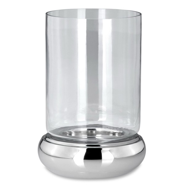 großes rundes versilbertes Glas Windlicht 26 cm Ø 16.5 cm | MM-ComSale
