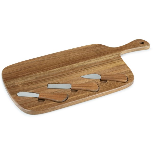 Leopold Vienna Käsebrett 50x25 cm Akazienholz Servier-Tablett mit 3 Käsemesser & Tragegriff