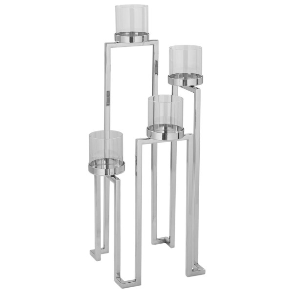 Fink eleganter Edelstahl Teelichtständer 56x22 cm mehrstufig mit 4 Glaszylindern - Art.-Nr. 143044