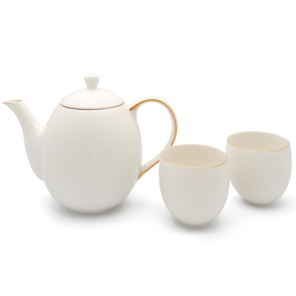 Bredemeijer 3-tlg. weißes Teekannen Set 1.2 Liter aus Porzellan mit Teesieb & 2 Teetassen