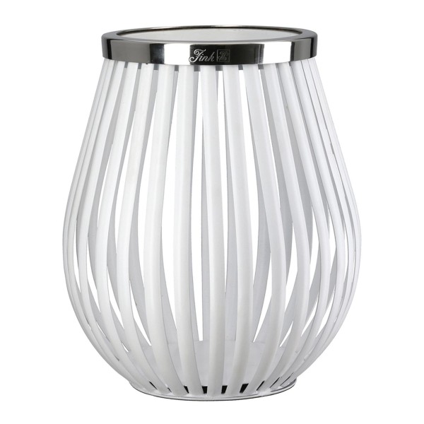 Fink weißes Windlicht ohne Glas 22.8 x Ø 21 cm pulverbeschichtet silber Halter für Stumpenkerzen - Art.-Nr. 146375