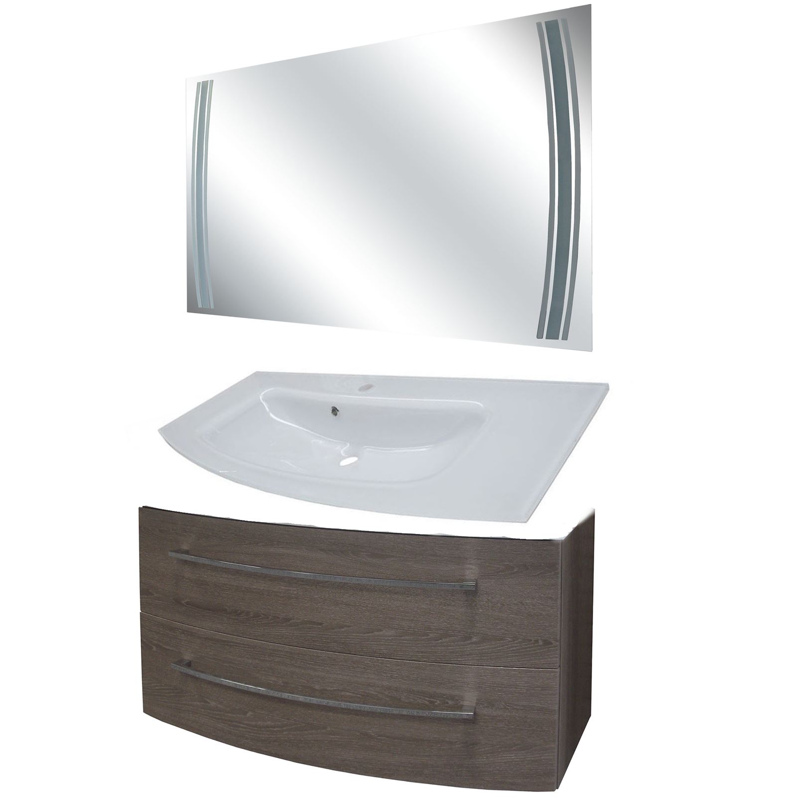 Fackelmann breite braune hängende LED Badeinrichtung 3-tlg. ca. 100 cm