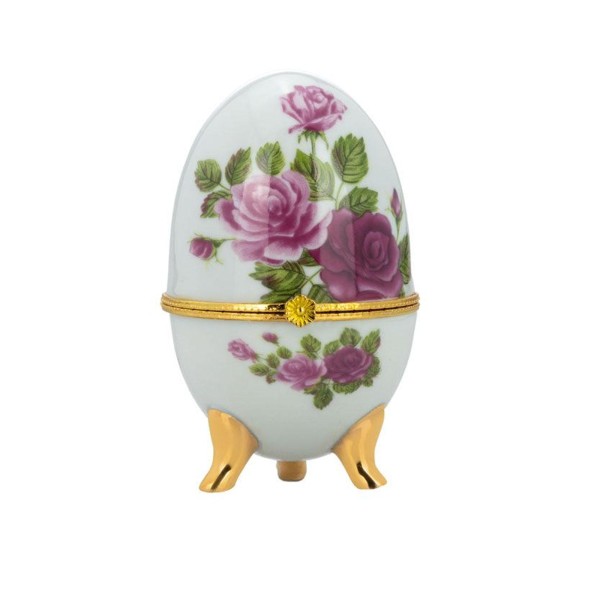 Porzellan Mini Dose Ø 6x10 cm Rosen Ei-Form mit Füßen klappbare Deko Schmuckdose