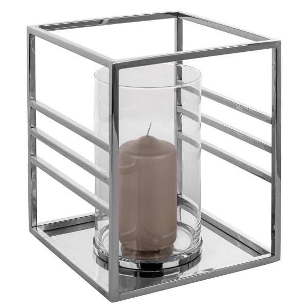 Fink quadratisches Stumpenkerzen-Windlicht 26x26 cm mit Glas Kerzenhalter aus Edelstahl - Art.-Nr. 146295