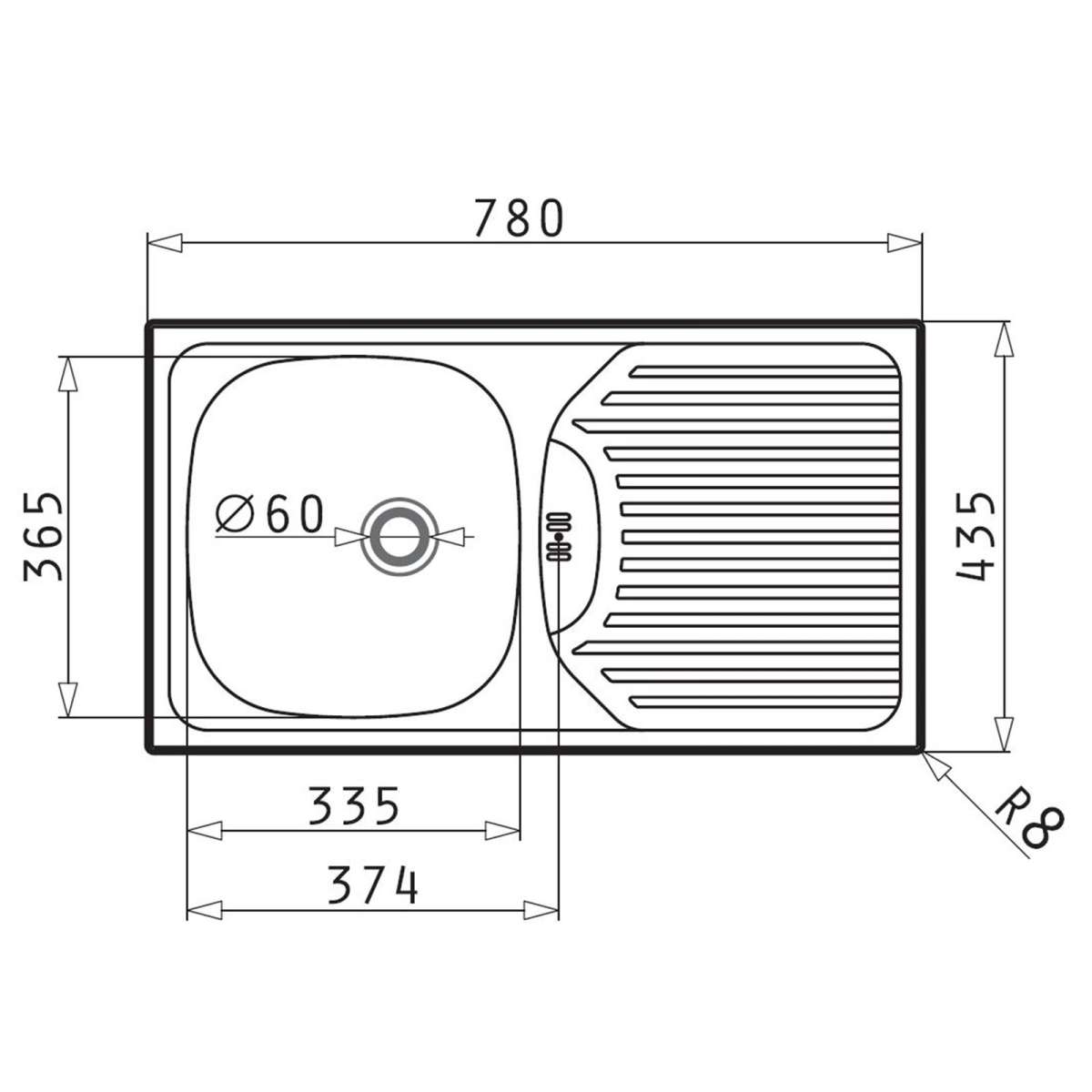 eckige Edelstahl Küchenspüle 78 cm 1 Becken mit Ablage | MM-ComSale