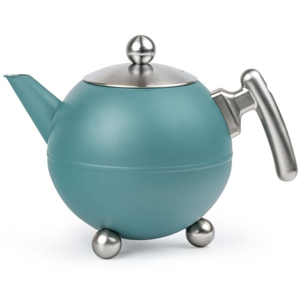 Bredemeijer große Kugel-Teekanne 1.2 Liter türkis doppelwandige Kanne aus Edelstahl