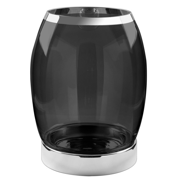 Fink großes bauchiges Windlicht 39x31 cm aus schwarzem Glas mit silbernem Fuß - Art.-Nr. 158438