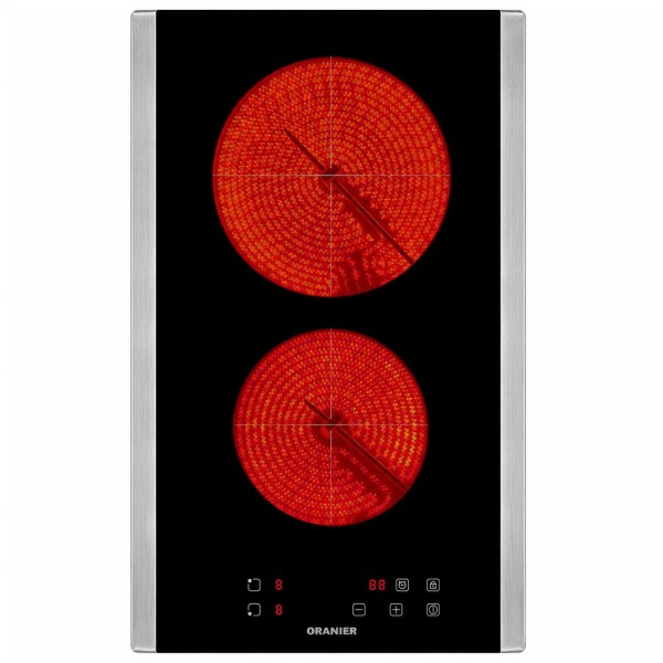 Oranier Glaskeramikkochfeld 30 cm KFC131 mit Touch Control, 2 Kochzonen & Seitenleisten Seitenleisten Edelstahl