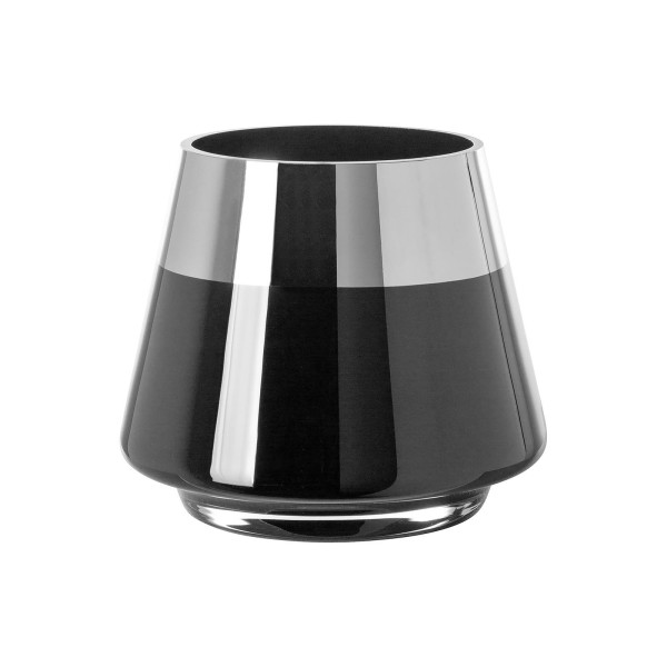 Fink schwarzes Teelichthalter Ø 15 cm aus Glas großes Windlicht mit silbernem Rand - Art.-Nr. 116003