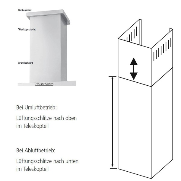 Oranier Schacht für Dunstabzugshauben Verlängerungsschacht Wandhauben 100 cm LGS