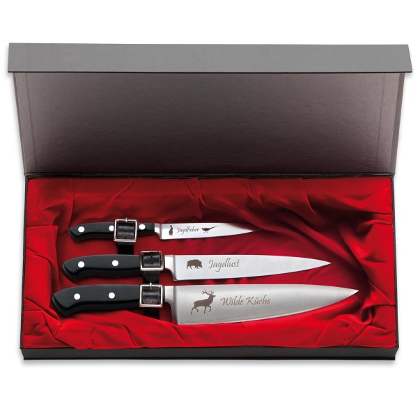 Dick hochwertiges Edelstahl Messerset 3 teilig mit polierter Klinge