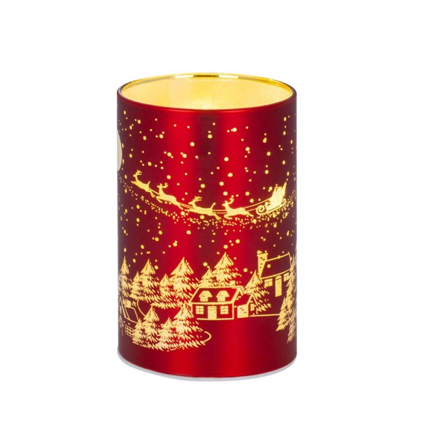 LED Tisch-Windlicht 11,5 x Ø 7,5 cm rotes Deko Glaswindlicht & Stimmungslicht