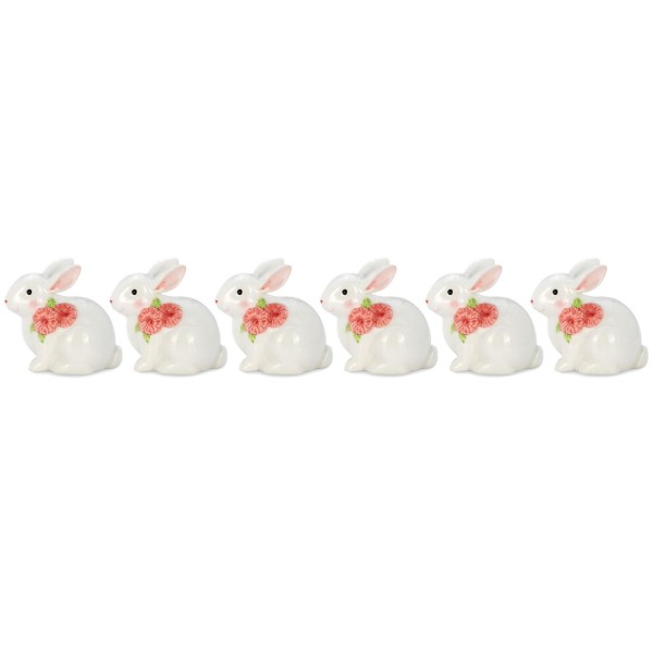 Deko-Mini-Hasen-Set 6 Stück aus Keramik sitzend weiße Osterhasen-Figuren je 6,5 cm