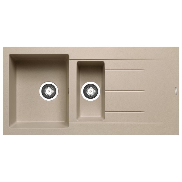 Pyramis Einbauspüle 100x50 cm beige 1 1/2 Becken - Granitspüle Restebecken & Abtropffläche