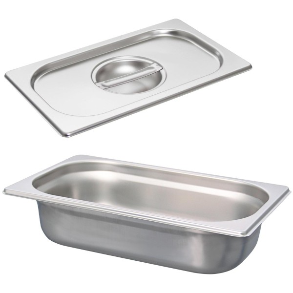 Schneider GN-Behälter 1/4 mit Deckel 6,5 cm tiefer Edelstahl Gastronorm Einsatz ohne Löffelmulde