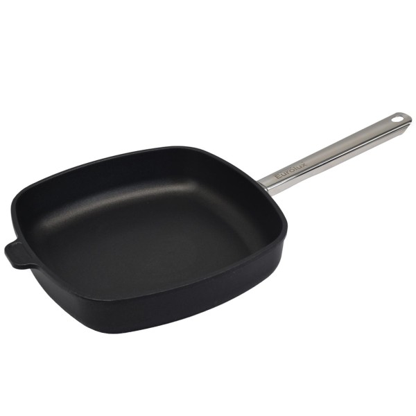 Eurolux große eckige Gastro Bratpfanne 28 cm Guss beschichet mit Edelstahlstiel Induktion - Art.-Nr. EU328-S-3-ES