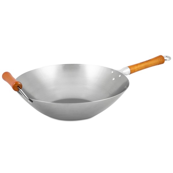 Ken Hom großer Antihaft Wok 36 cm Induktion aus Karbonstahl mit Buchenholz-Griff