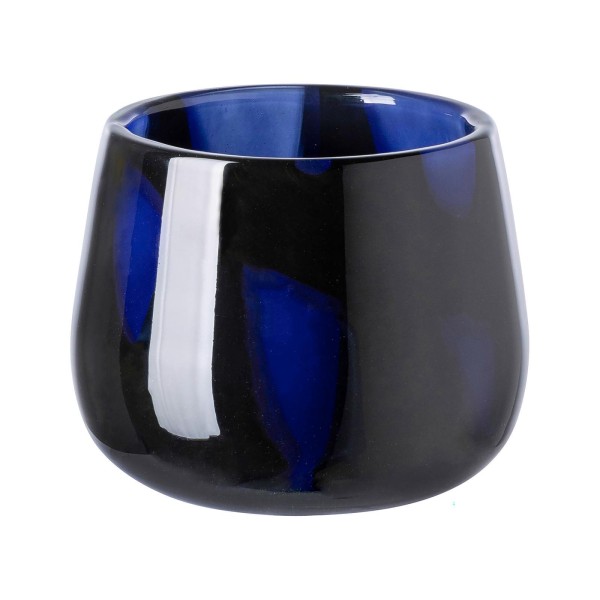Fink blau-schwarzer Teelichthalter Ø 14 cm aus Glas rundes Windlicht für Teelichter - Art.-Nr. 115429