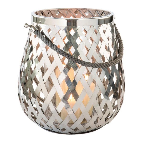 Fink großes XL Edelstahl Windlicht Ø 45 cm Stimmungs-Stumpenkerzenhalter mit Glas - Art.-Nr. 159213