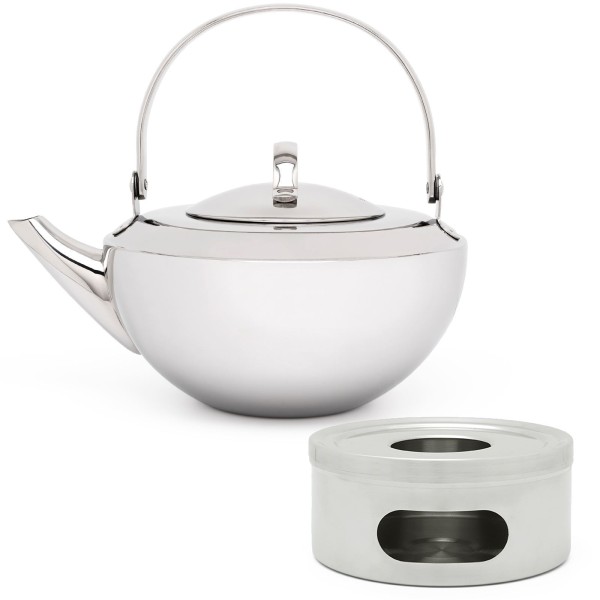 Bredemeijer kleine glänzende einwandige Design Edelstahl Teekanne 0.8 L & runder Teewärmer