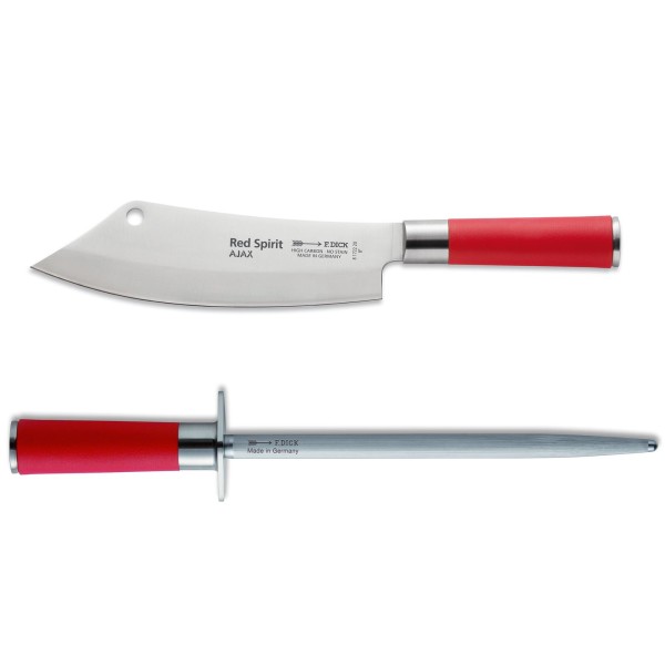 Dick Red Spirit Kochmesser Ajax 20 cm & runder Standardzug Wetzstahl 25 cm