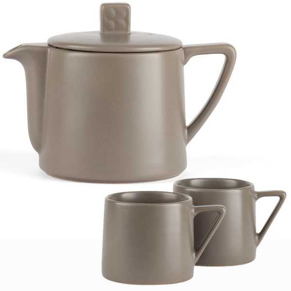 Teekanne Set Keramik Kanne 0,5 Liter Teebereiter mit 2 Becher grau