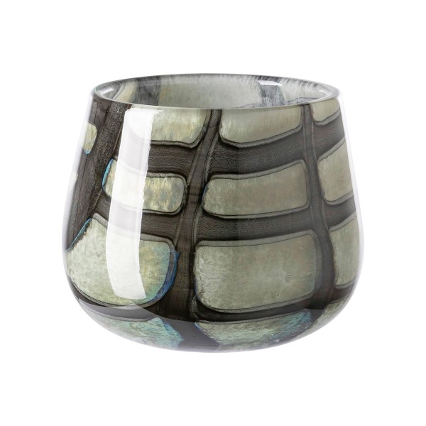 Fink kleines rundes Glas-Windlicht Ø 11 cm grün-schwarz gemusterter Teelichthalter - Art.-Nr. 115373