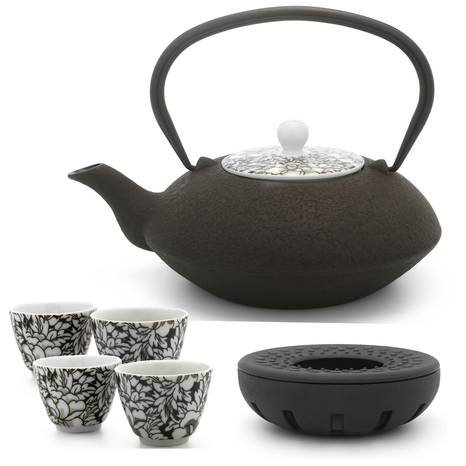 große braune gusseiserne Teekanne 1.2 Liter Set mit Teewärmer