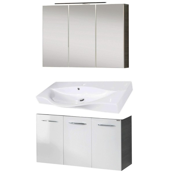 Fackelmann Badmöbel Set Vadea 3-tlg. 90 cm anthrazit weiß inkl. LED Spiegelschrank