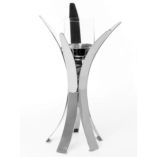 Fink Edelstahl Kerzenhalter 37 cm mit Glas für Stumpenkerzen & Teelichter glänzend vernickelt - Art.-Nr. 144182