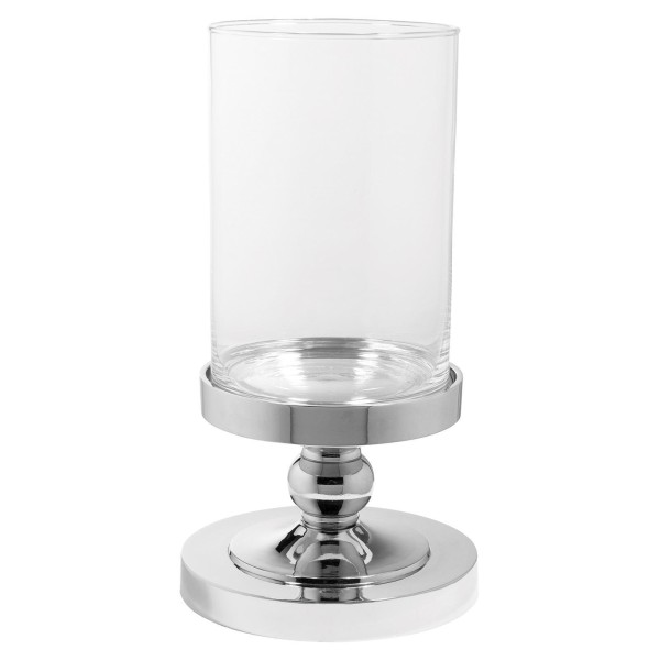 Fink großer Halter für Stumpenkerzen 15 cm Alu vernickelter Kerzenhalter mit Glas - Art.-Nr. 144016