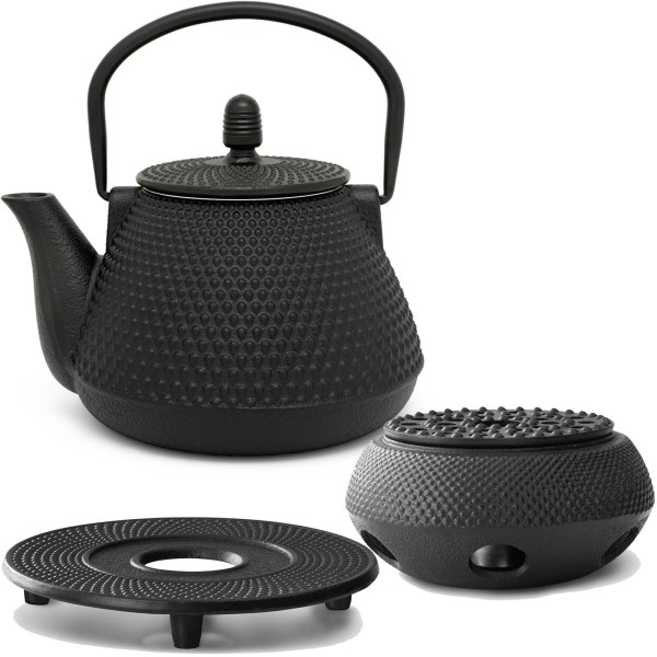 Bredemeijer kleine schwarze asiatische gusseiserne Teekanne Set 0.8 L Untersetzer & Stövchen