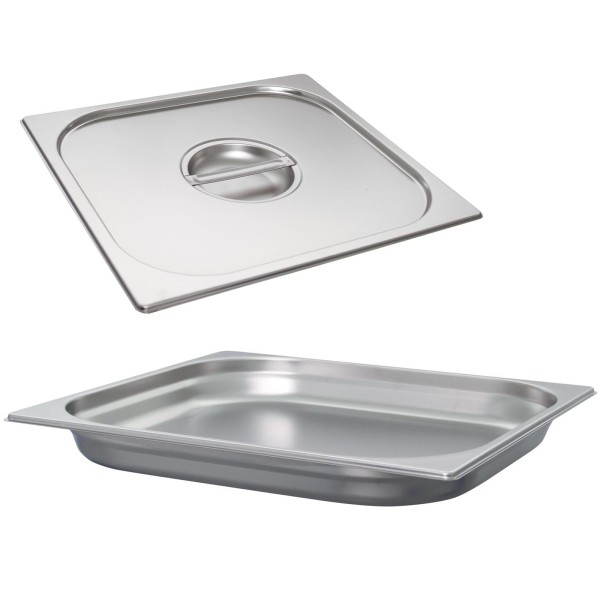 Schneider GN-Behälter 2/3 mit Deckel 4 cm tiefer Edelstahl Gastronorm Einsatz ohne Löffelmulde