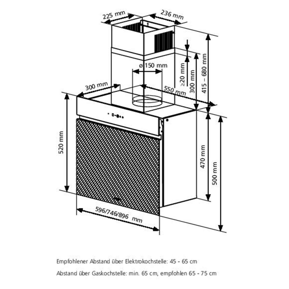 Oranier breite schwarze vertikale Abluft Abzugshaube 90 cm Alea | MM