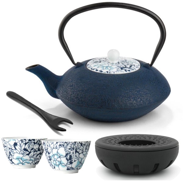Bredemeijer große asiatische gusseiserne Teekanne 1.2 Liter & Stövchen & Deckelheber
