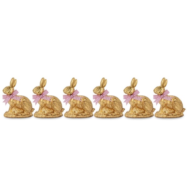 Mini Deko-Hasen-Set 6 Stück sitzend goldfarbene Häschen je 10,4 cm im 6er Satz