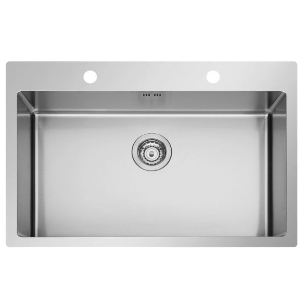 große Edelstahl Einbauspüle 75 cm 1 Becken mit Hahnlöcher | MM-ComSale