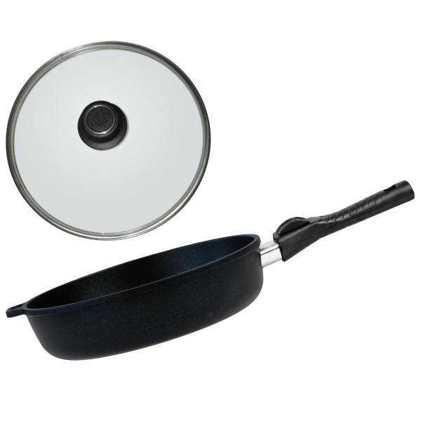 BAF Schmorpfanne mit Deckel 28 cm & abnehmbarem Griff beschichtet Aluminiumguss