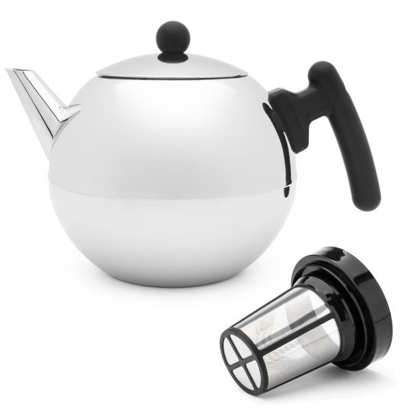 Bredemeijer glänzende doppelwandige Edelstahl Teekanne 1.2 Liter & Filter-Sieb