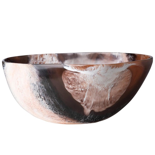 Fink ovale Deko Schale 24.5x34.5 cm Kunststein braun-weiß große Design Schüssel für Obst & Snacks - Art.-Nr. 176006