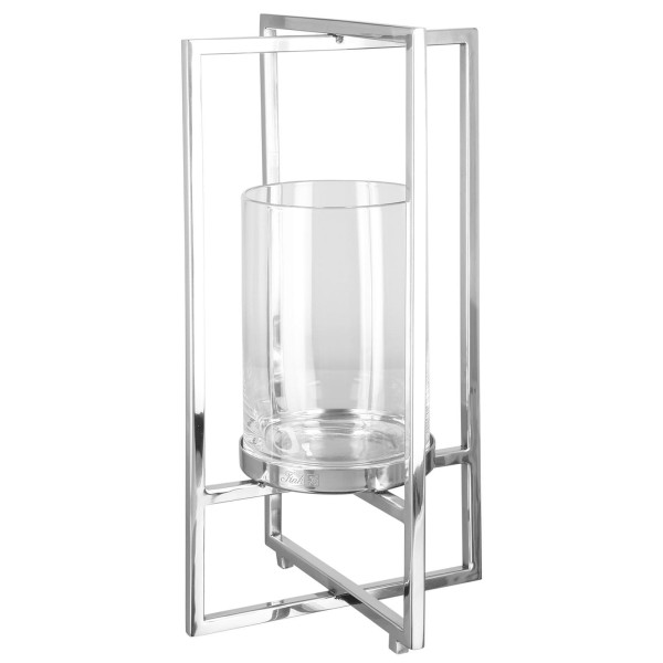 Fink Glas-Windlicht 40 cm Stumpenkerzen Laterne mit rechteckigem Edelstahlrahmen - Art.-Nr. 146172