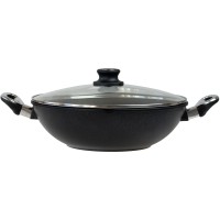BAF Wok 32 cm Induktion mit 2 Griffe Aluguss Antihaft beschichtet Wokpfanne mit Glasdeckel BAF Wok 32 cm Induktion mit 2 Griffe Aluguss Antihaft beschichtet Wokpfanne mit Glasdeckel