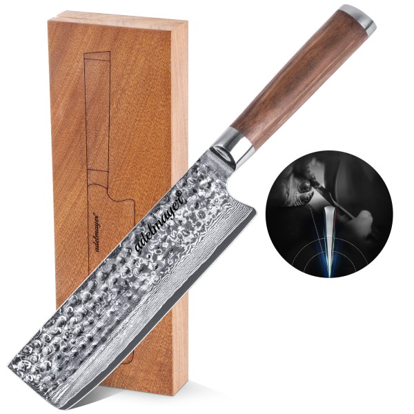 Adelmayer® edles Damast Nakiri Messer 17.5 cm mit braunem Walnußholzgriff