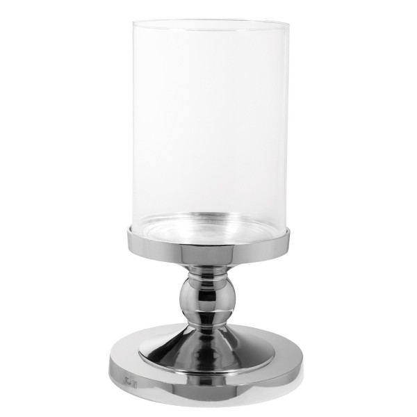 Fink großer Halter für Stumpenkerzen 25 cm Alu vernickelter Kerzenhalter mit Glas - Art.-Nr. 144018